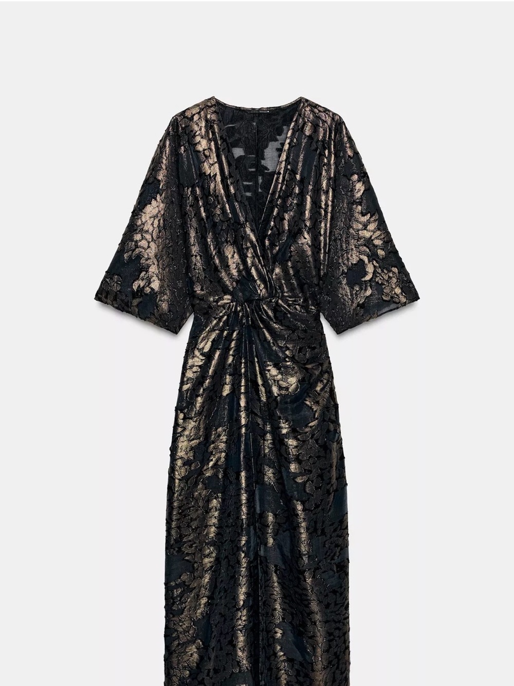 ZARA Black and Gold Floral Wrap Maxi Dress
